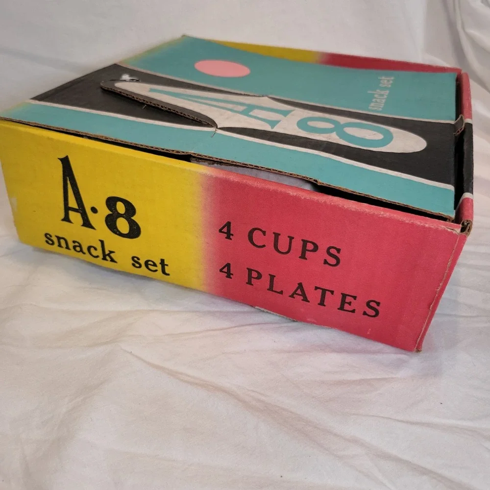 Federal Glass Snack Set A-8 Clear Homestead Pattern Vintage 8 Piece Set Boxed